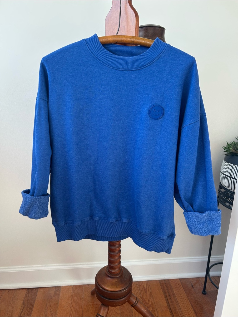 Gilly Hicks Blue Crewneck Sweatshirt with Smiley Patch